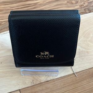 COACH Trifold Pebbled Black Leather wallet